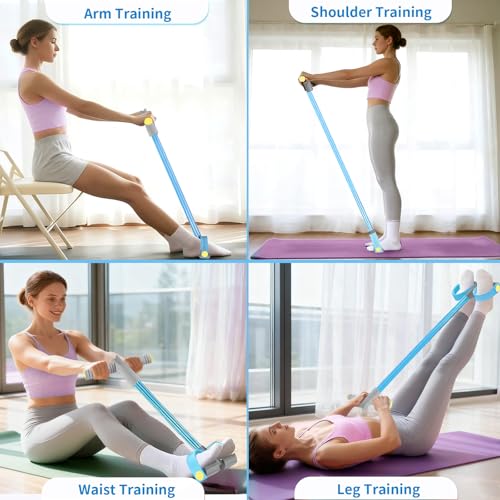 Pedal Resistance Band with Handle, Durable 6-Tube Exercise Bands - color: Blue