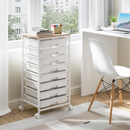 TOOLF Rolling Storage Cart with 8 Drawers,White - color: White