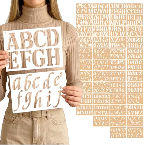45 Pack Letter Stencils for Painting, 2" & 3" Alphabet Number Set | Reusable Plastic Stencils, 2 Sizes, Letters Numbers Punctuation, For Wood Fabric Paper Signs Crafts Decor - size: Large