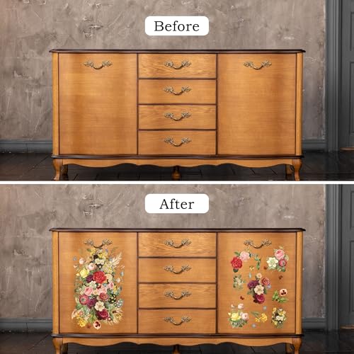 Joeyan Mixed Bouquets Rub On Transfers for Furniture and Crafts, 2 Large Flower Design Sheets 12''x18'', DIY Home Decal on Wood Glass Metal Canvas Porcelain Paper Plastic, Beauty and Fascination - style: Beauty and Fascination
