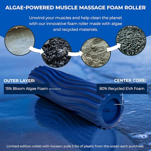 Oceanfoam x 4ocean Roller (Royal Blue) – Limited Edition Muscle Roller for Back Pain & Yoga - High Density Foam for Physical Therapy - Textured for Deep Tissue Massage