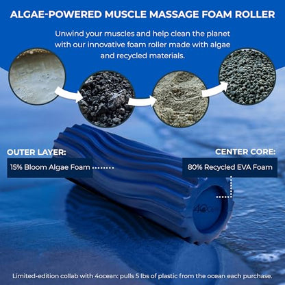 Oceanfoam x 4ocean Roller (Royal Blue) – Limited Edition Muscle Roller for Back Pain & Yoga - High Density Foam for Physical Therapy - Textured for Deep Tissue Massage