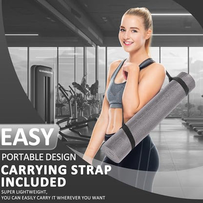 Fitvids All Purpose Thick High Density No Tear Exercise Yoga Mat with Strap & Lightweight Features for Indoor & Outdoor Use - color: Gray