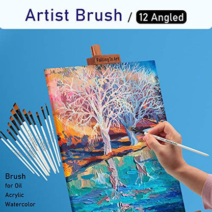 Falling in Art 12 PCS Professional Angled Paint Brushes Set | Artist Brushes for Watercolor, Oil Painting, Acrylic, Face Body Nail Art, Crafts, Rock Painting - size: 12 Pcs Angled Nylon