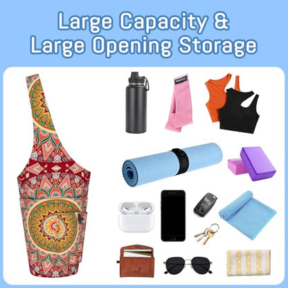 Mandala Yoga Mat Bag with Large Waterproof Zipper Pocket and Drawstring Pocket Long Tote Yoga Mat Carrier Holder Bags Fit Most Size Mats - color: Red