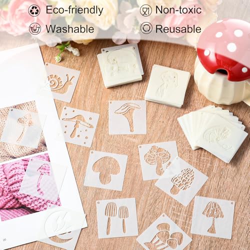 Fainne 100 Pcs 2 Inch Mushroom Stencils Small Stencils for Painting | Reusable Craft Stencils, DIY Scrapbook, Wood Wall Fabric Rock Chalkboard Sign Painting, Home Art Decor Projects - style: Mushroom