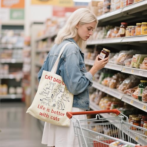 Aesthetic Canvas Tote Bag for Women - with Magnetic Snap Closure & Zipper Inner Pocket Reusable Bag for Shopping - color: Catdad1