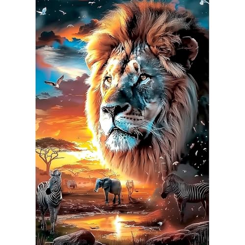 SENQAO Lion Diamond Art Kits for Adults, Beast Lion Diamond Painting Kit for Beginners, Round 5D DIY Diamond Dots, Full Drill Painting Kit Art and Crafts for Adults Home Wall Decor 12x16inch - color: lion