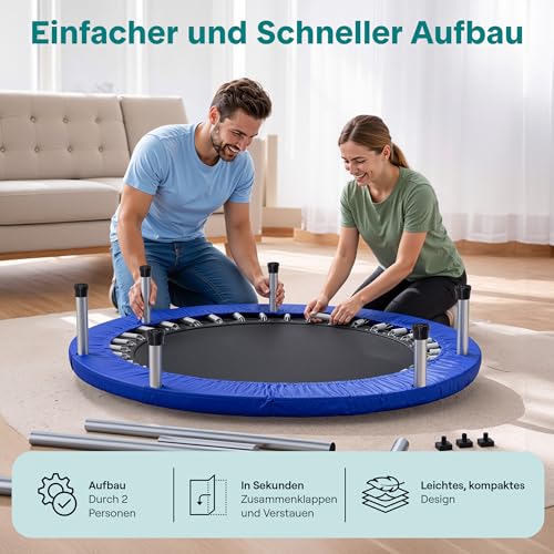 SereneLife 40" Foldable Mini Trampoline for Adults - Compact Fitness Rebounder with Adjustable Foam Handle, Exercise Trampoline with Max Load 330lbs, Indoor/Garden Whole-Body Workout - color: Deep Blue