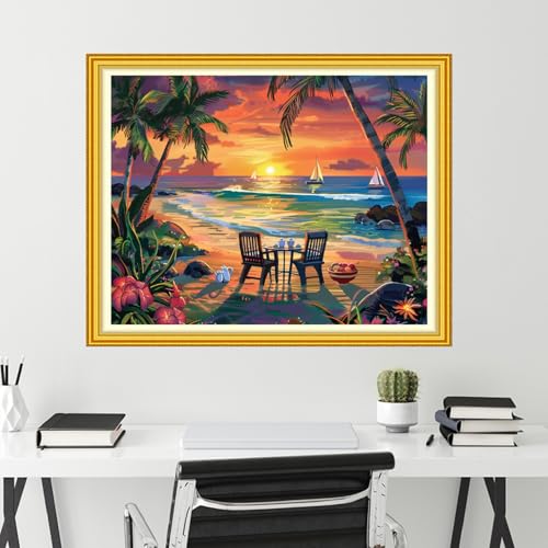 Funchey Stamped Cross Stitch Kits, DIY Cross Stitch Pattern for Adults Beginners Needlepoint Kits Embroidery Kit Arts and Crafts 11CT-Rest by the Seaside 16x20 inch - color: Handicraft patterns40