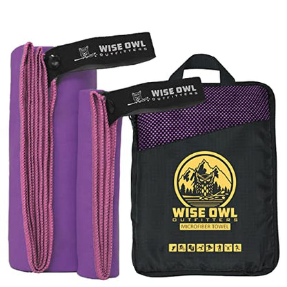 Wise Owl Outfitters Microfiber Camping Towel - Quick Dry Towel for Travel, Backpacking, Hiking, Beach, Gym & Yoga - Compact, Fast Drying & Lightweight - color: Purple, size: Large (24x48) + Washcloth (12x12)