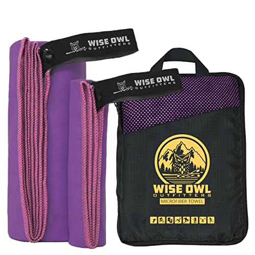 Wise Owl Outfitters Microfiber Camping Towel - Quick Dry Towel for Travel, Backpacking, Hiking, Beach, Gym & Yoga - Compact, Fast Drying & Lightweight - color: Purple, size: Large (24x48) + Washcloth (12x12)