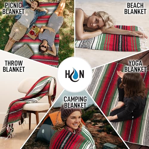 Hydration Nation Authentic Large Handwoven Mexican Blanket - Soft Yoga- Durable Serape- Lightweight Falsa, Beach, Camping, Picnic, Outdoor Blanket 70"x50" - Dragon - color: Dragon