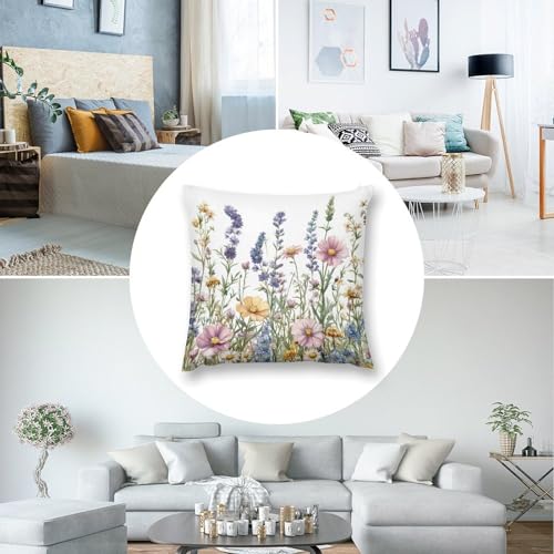 Wildflowers and Herbs Decorative Throw Pillow Covers 18x18 Inch - color: Wildflowers and Herbs