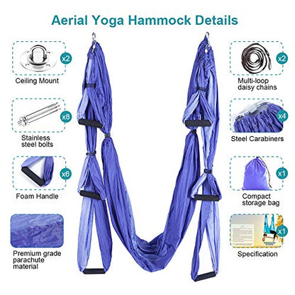 Aerial Trapeze Yoga Hammock Kit - Ultra Strong Antigravity Yoga Flying Sling Inversion Swing Tool Set - color: Mixed Purple