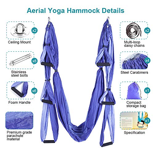 Aerial Trapeze Yoga Hammock Kit - Ultra Strong Antigravity Yoga Flying Sling Inversion Swing Tool Set - color: Mixed Purple