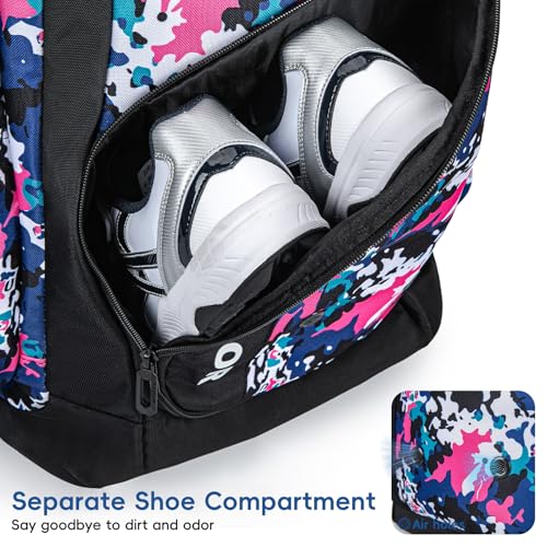 KAVIGOR Rolling Baseball Bag with Wheels, 60L Capacity Softball Bag Holds 4 Bats for Boys and Girls, Youth Equipment Bag with Shoe Compartment - color: Pink Camo