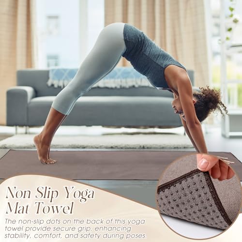 Hahafelt 3 Pack Hot Yoga Towel Non Slip 72" x 26" Extra Large Microfiber Yoga Mat Towel with Grip Dot Absorbent Sweat Anti-Slip Mat Cover for Pilates Fitness(Beige Dark Gray Coffee) - color: Beige Dark Gray Coffee