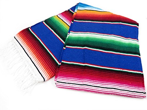 Leos Imports Mexican Serape Blanket (Medium 60"x24", Royal Blue) - color: Royal Blue, size: Medium 60"x24"