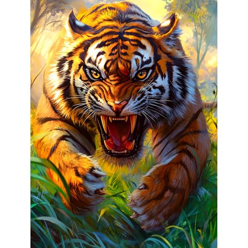 LELEMON Diamond Painting Kits,Tiger Diamond Art for Adults | Animal 5d Diamond Painting Kits for Adults,Diamond Art Kits with Diamond Painting Accessories for Home Wall Decor 12 x 16inch - color: Tiger
