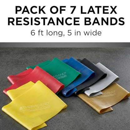 THERABAND Professional Latex Resistance Band Set, Pack of 7, 6 Ft - color: Multi-Set - Seven Color Set, size: 7 Count