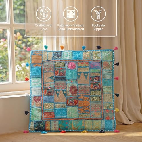 THE ART BOX 35" X 35" Large Boxed Shaped Premium Hypoallergenic Square Stuffer Best for Meditation Floor Pillow Cover, Mandala Ottoman Cushion, Dog Beds, Lounger, Pet Beds - color: Turquoise
