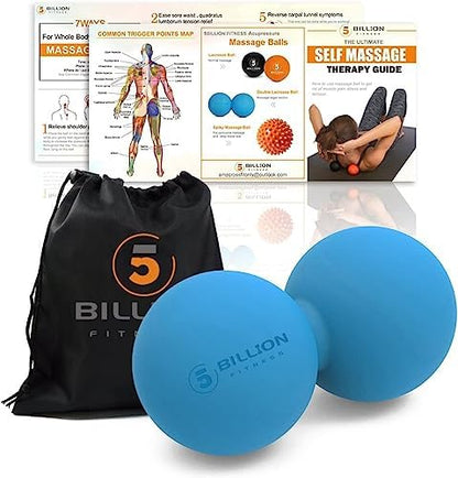5BILLION Peanut Massage Ball - Double Lacrosse Massage Ball & Mobility Ball for Physical Therapy - Deep Tissue Massage Tool for Myofascial Release, Muscle Relaxer, Acupoint Massage (Black) - color: Blue-soft
