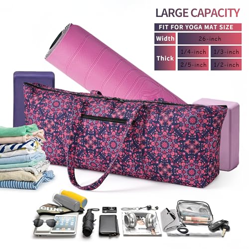 Boulder Bee | Yoga Mat Bag | Large Yoga Mat Carrier with Wet Pocket | Yoga Gifts | Gym Tote Bag for Women - color: Tote-Navy