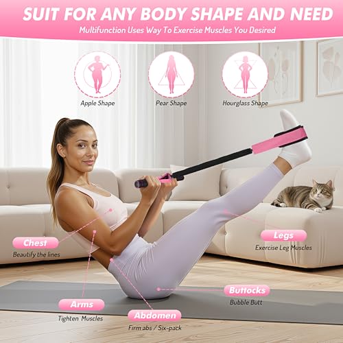 Pedal Resistance Band with Handle | Upgraded 55LBS Exercise Resistance Bands for Core, Abs, Legs, Glutes, Arms, Strength, Physical Therapy, Pilates, Sit Up Workout Equipment for Women Home Gym - color: 2pink