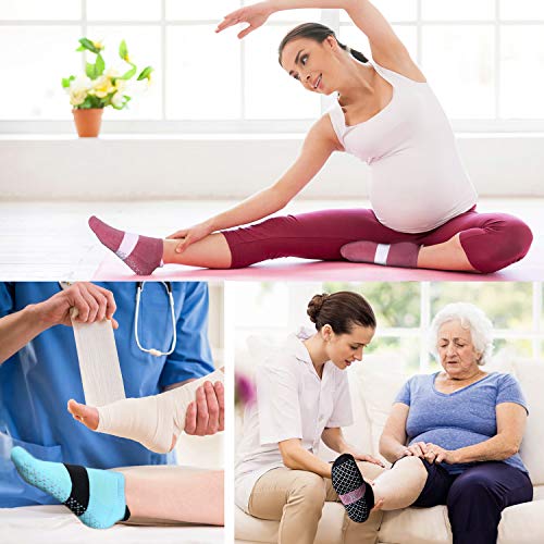 unenow Unisex Non Slip Grip Socks for Yoga Pilates Barre Home & Hospital - color: 4 Pairs-black/Light Grey/Bean Red/Light Blue, size: Medium
