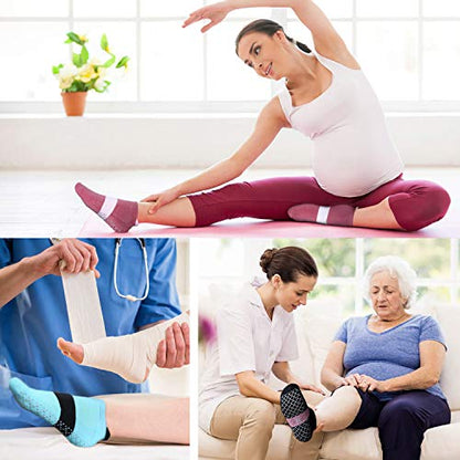 unenow Unisex Non Slip Grip Socks for Yoga Pilates Barre Home & Hospital - color: 4 Pairs-black/Light Grey/Bean Red/Light Blue, size: Medium