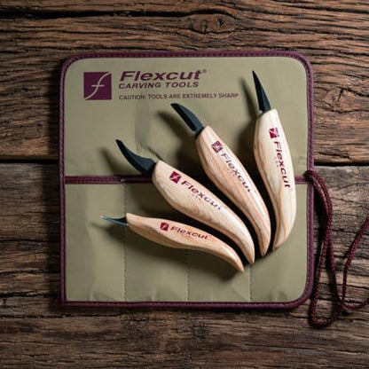 FLEXCUT Wood Carving Tools Set 4 Piece Carving Knife Set KN100, Whittling Knives Include Solid Ash Handle