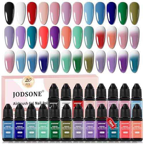 JODSONE 20Pcs Airbrush Gel Nail Polish Set for Nail Gradients No Dilution | 20 Colors Black White Pink Fine Mist Nail Gel Nail Polish DIY Various Patterns Nail Art Nail Art Design Salon Kit Girls Gift - color: Airbrush-2