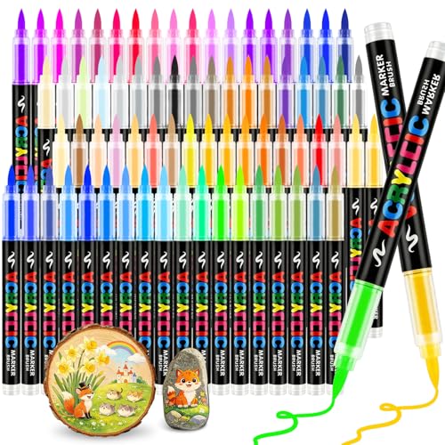 72 Colors Acrylic Paint Markers Brush Tip, Paint Pens for Rock With Direct-Liquid Ink Control , Acrylic Paint Pen Set No-Bleed Coloring Markers for Wood, Stone, Glass, Ceramic,Painting, DIY Crafts - color: 72 Colors-Brush Tip
