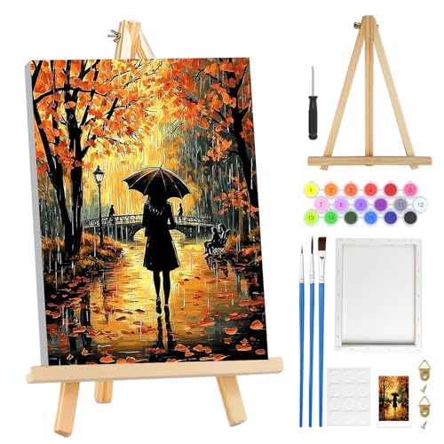 MOGTAA Girls Paint by Numbers Kit for Adults Beginners with Frame, Landscape Adult Paint by Number Kits on Canvas with Easel, Easy DIY Oil Painting Kits for Home Decor, 8x12in - color: Girls