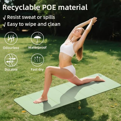 WEILA 1/2 Inch 70"x24" Foldable TPE Yoga Mat, Thick Non Slip Pilates Mat - color: Light Green