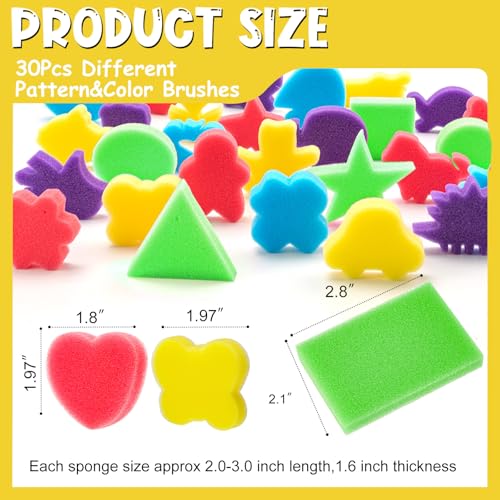 30Pcs Sponge Painting Shapes, Painting Craft Sponge | with Different Shape Colorful Paint Sponges for Kids Early Learning Finger Paint Brushes Foam Art Drawing Tools - style: 3F-PatternBrush30PCS