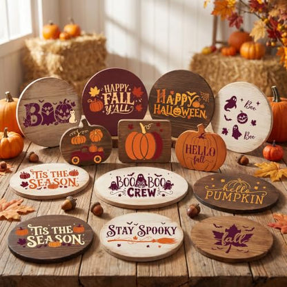Sitsink Halloween Stencils for Painting Ghost Pumpkin Fall Template Wall | 20 reusable stencils, fall harvest halloween dual theme painting templates, DIY template for rug mat furniture wall canvas - style: fall and halloween