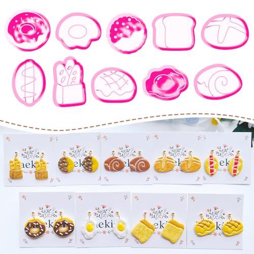 Bakery and Breakfast Polymer Clay Cutters Set - 10pcs Realistic Food Shapes Including Donut, Baguette & Pastry for DIY Earring Jewelry, Soft Clay Crafts, Scrapbooking & Miniature Food Decor - color: F color