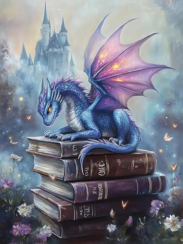 DAZZLEDOTS Dragon Square Diamond Painting Kits for Adults, Book Diamond Art | Square Gem Art for Beginners, 5D DIY Full Drill Diamond Dots Paintings for Home Wall Decor Gift 12X16 Inch - color: DT090