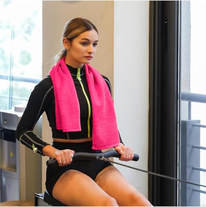 NUKURA 12” x 40” Gym Sweat Towel, 450 GSM, 100% Cotton, High Absorbency, Extra Soft & Quick Dry Workout, Yoga, Pickleball, Padel, Fitness Towel – Pink - color: Pink