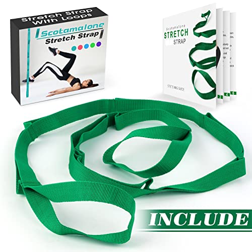 Scotamalone Stretching Strap Yoga Strap Physical Therapy for Home Workout, Exercise, Pilates and Gymnastics, 10 Loops Non-Elastic Stretch Bands with Aesthetic Packaging for Women & Men - color: navy green
