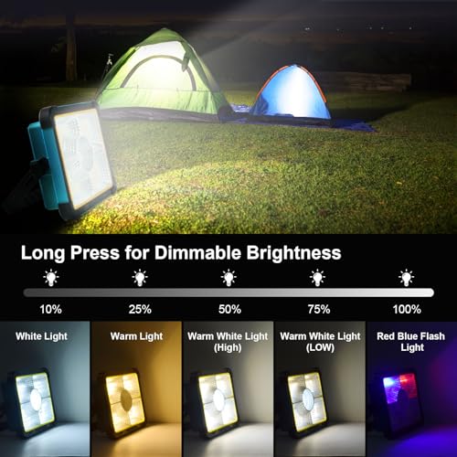 Rechargeable LED Solar Work Light | Job Site Battery Rechargeable LED Floor Light, Waterproof Portable Camping Light for Emergency, Repair, Camping - size: 12000mAh