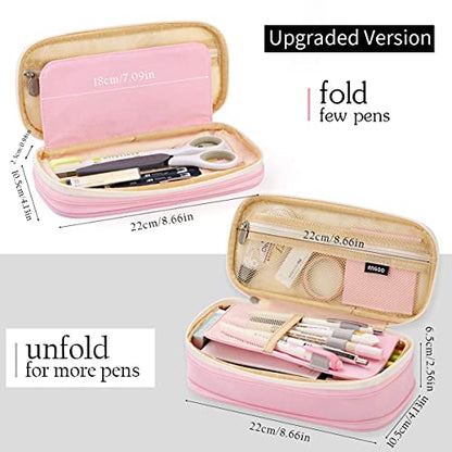 EASTHILL Big Capacity Pencil Pen Case Office College School Large Storage High Capacity Bag Pouch Holder Box Organizer Blue (Pink) - color: Pink
