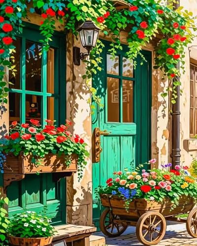 Landscape Paint by Numbers Kit for Adults Beginner,Flowers House,16x20" | Full set with wooden brushes,rolled canvas,rich paints.Calming activity.Beginner friendly.Just open and paint. - color: 16"X20"Rolled Canvas(Frameless)-Landscape 11