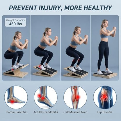 Adjustable Wooden Slant Board for Calf Stretching, 5-Angle Foldable Incline Board for Squats, Yoga and Physical Therapy, Non-Slip Surface, Home Gym Office Fitness Equipment