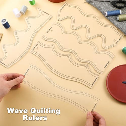 Sinload 5 Pcs Quilting Ruler and Templates 10.24 Inches Waves Ruler Acrylic Quilting Templates for Machine Quilting Free Motion Quilting Stencils Wavelengths Sewing Rulers for Patchwork Splicing