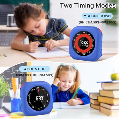 Visual Timer for Classroom Rechargeable, 10-Hour Digital Timers with Visual Time Bars Design, 3 Brightness/3 Volume Adjustable Magnetic Timer, Countdown/up Timer for Study Game Gym Kitchen Office - color: Purple