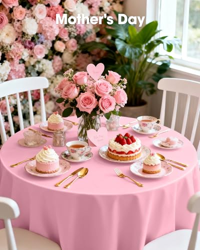 Pureegg Plastic Table Cloth Disposable 8 Pack, 84 Inch Round, Pink | Easter Party, Valentines Day, Mothers Day, Leakproof & Sturdy, Pink, Round Tablecloth - color: Pink, size: 84" Round