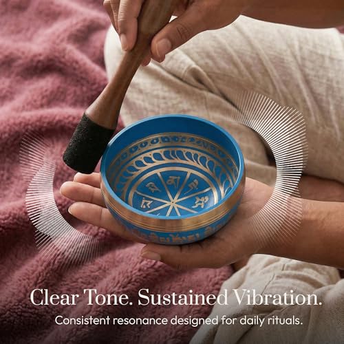 Silent Mind Tibetan Singing Bowl Set – Easy to Play & Beginner Friendly Meditation Bowl with Cushion, Mallet & Case | Stress Relief & Mindfulness | Gift-Ready - color: Blue, size: With Case